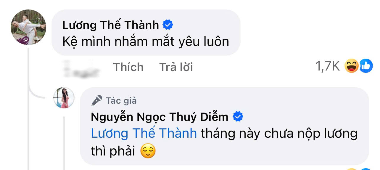 Bình luận của Lương Thế Thành dưới bài đăng của Thúy Diễm