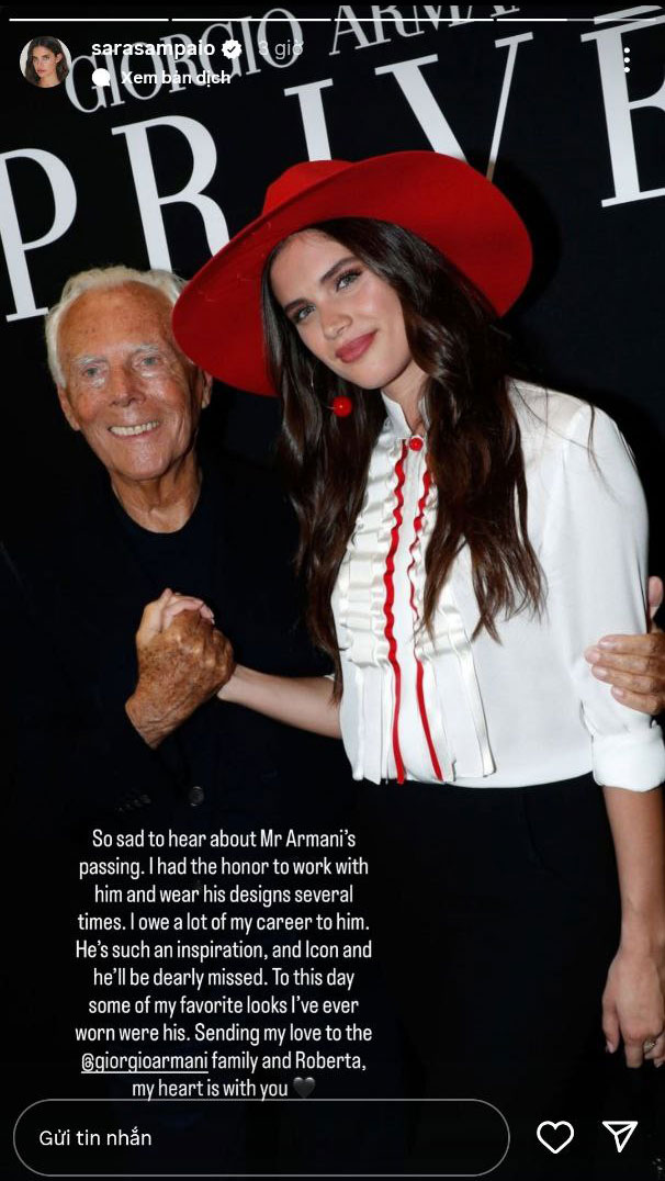 Sara Sampaio tưởng nhớ Giogio Armani