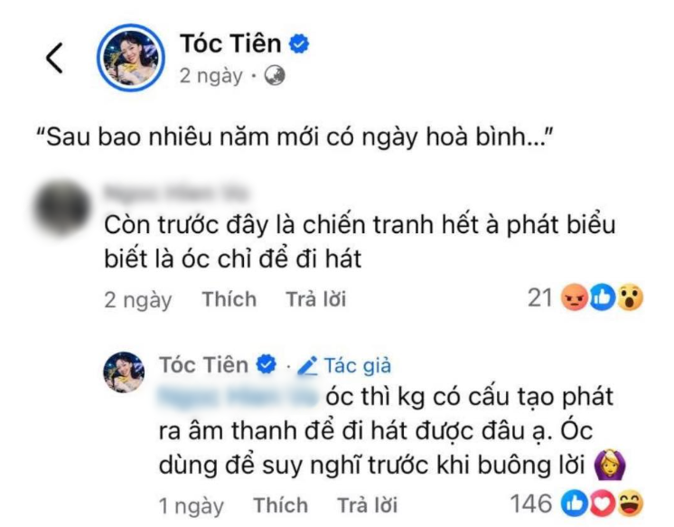 Phản pháo của Tóc Tiên trước bình luận tiêu cực