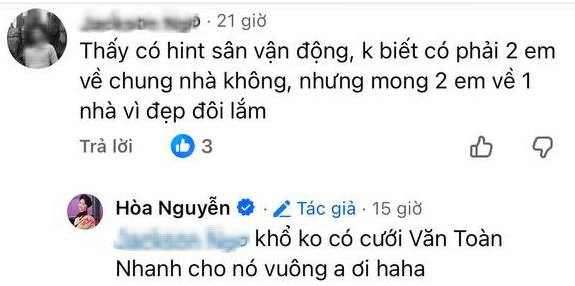 Hoà Minzy 'chối đây đẩy' khi netizen mong ngày cô và Văn Toàn về chung nhà Hoà Minzy 'chối đây đẩy' khi netizen mong ngày cô và Văn Toàn về chung nhà