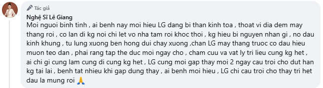 Lê Giang tiết lộ từng đau không thể đi nổi, lết vào nhà tắm và khóc