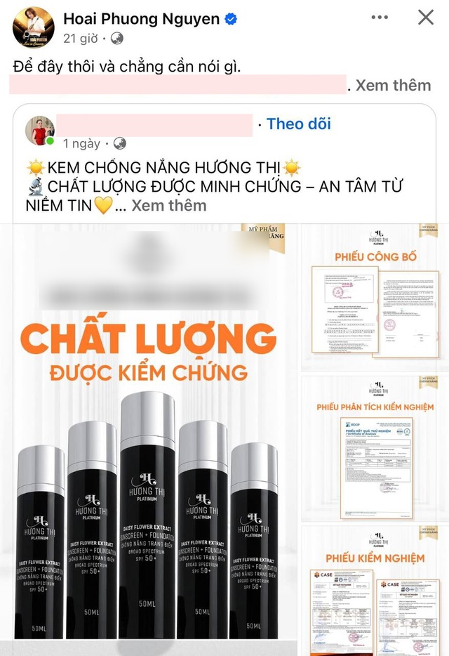 Hoài Phương chia sẻ kết quả kiểm nghiệm sản phẩm
