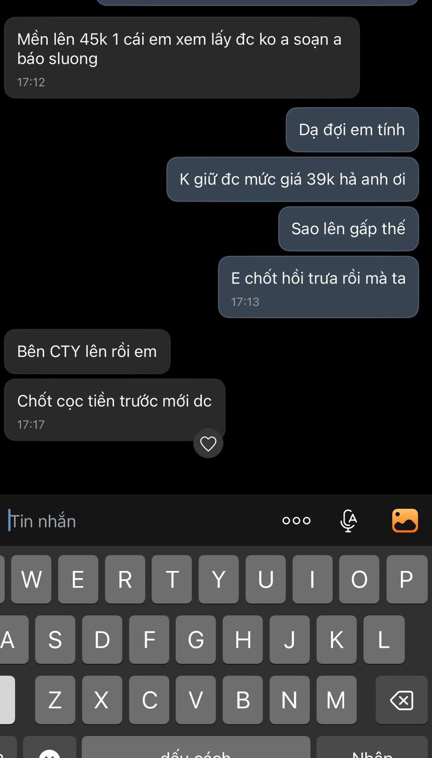 Tin nhắn đàm phán với đơn vị bán hàng