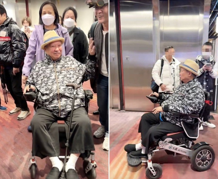 Hồng Kim Bảo di chuyển bằng xe lăn do sức khỏe yếu